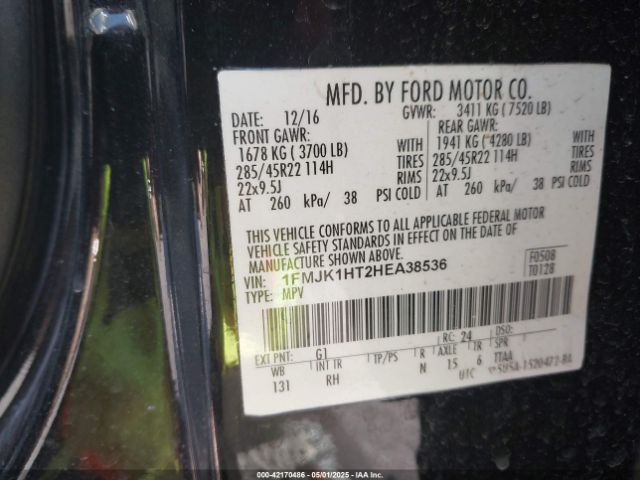 1FMJK1HT2HEA38536 Ford Expedition El King Ranch