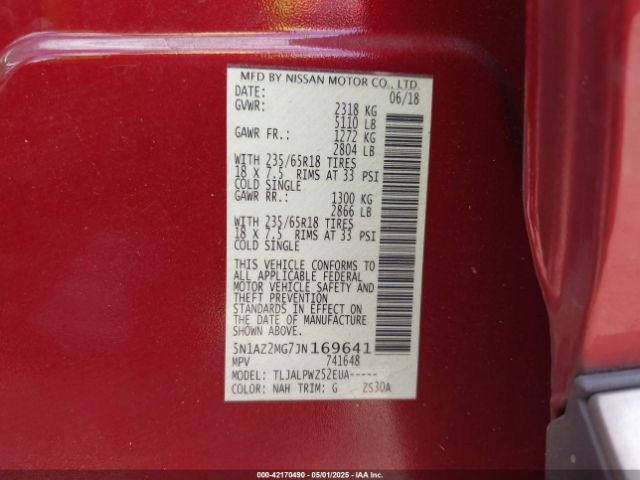 5N1AZ2MG7JN169641 Nissan MURANO S