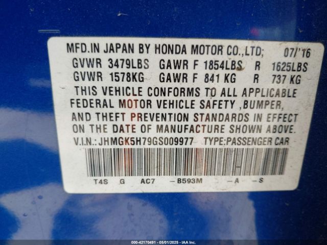 JHMGK5H79GS009977 Honda FIT EX