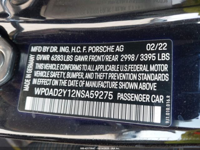 2022 PORSCHE TAYCAN WP0AD2Y12NSA59275 Photo 8