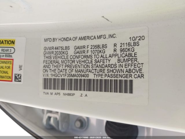1HGCV1F35MA009400 Honda Accord Sport