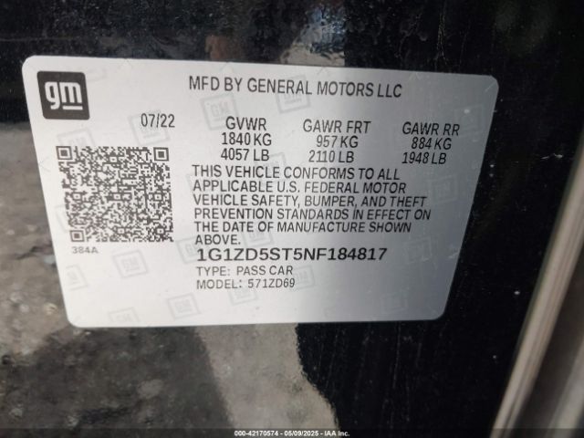 1G1ZD5ST5NF184817 Chevrolet lfv - direct injection, variable valve timing, gen 1 gmna