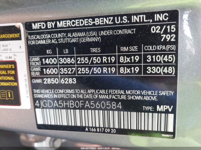 4JGDA5HB0FA560584 Mercedes-Benz Ml 350 4matic