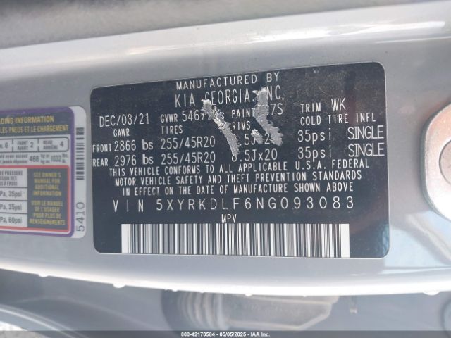 5XYRKDLF6NG093083 KIA Sorento X-line Sx Prestige