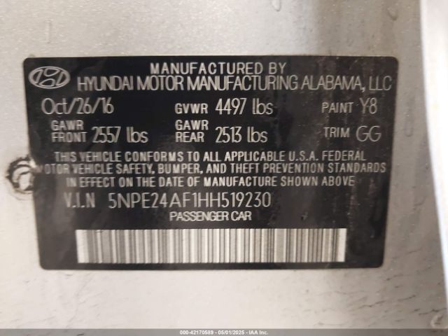 5NPE24AF1HH519230 Hyundai Sonata
