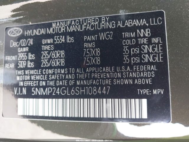 5NMP24GL6SH108447 Hyundai Santa Fe Sel