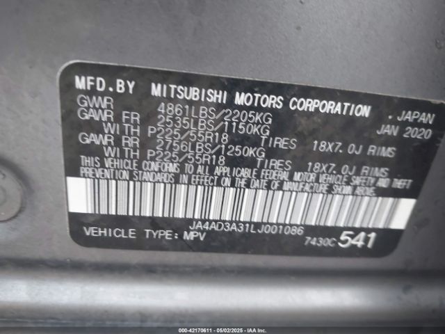 2020 MITSUBISHI OUTLANDER JA4AD3A31LJ001086 Photo 8