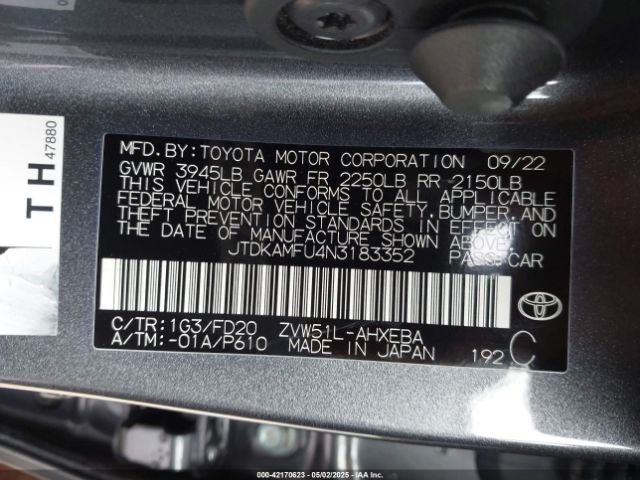JTDKAMFU4N3183352 Toyota Prius Le