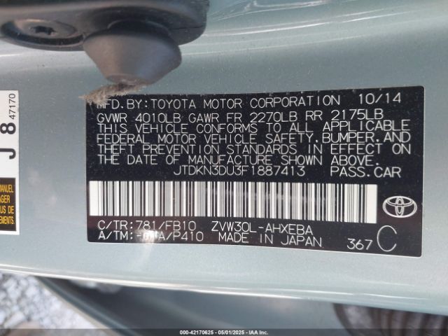 JTDKN3DU3F1887413 Toyota Prius Two