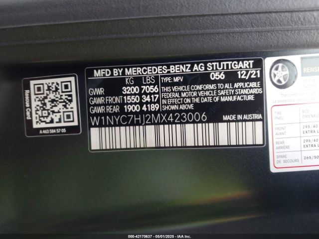 W1NYC7HJ2MX423006 Mercedes-Benz Amg G 63 4matic