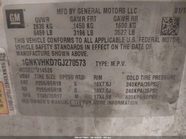 1GNKVHKD7GJ270573 Chevrolet Traverse 2lt
