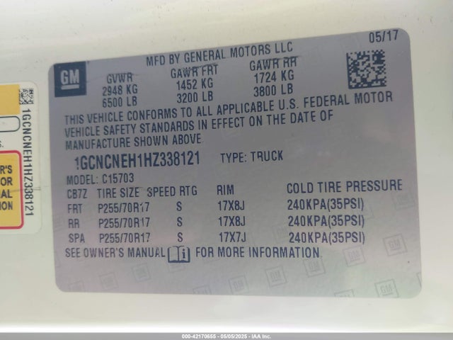1GCNCNEH1HZ338121 Chevrolet Silverado 1500 Wt