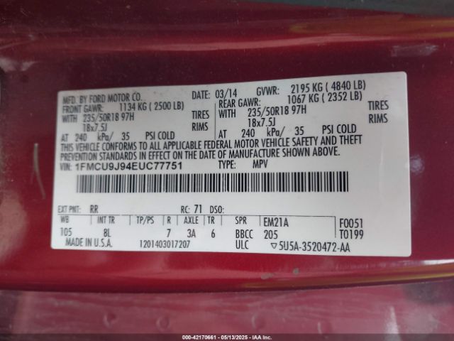 1FMCU9J94EUC77751 Ford Escape Titanium