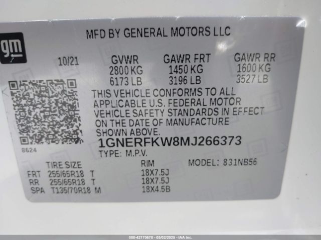 1GNERFKW8MJ266373 Chevrolet Traverse Fwd Ls