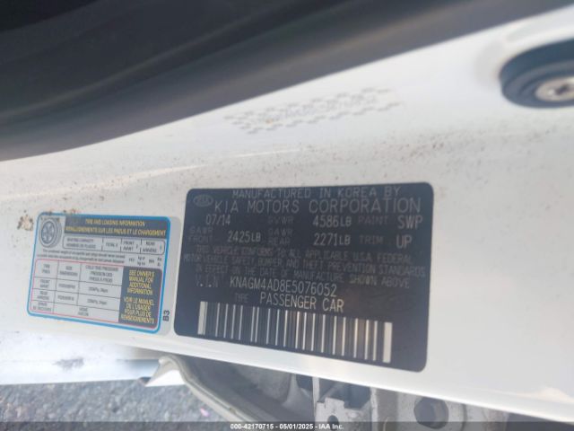 KNAGM4AD8E5076052 KIA Optima Hybrid Lx