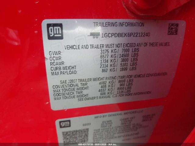 1GCPDBEK6PZ212240 Chevrolet Silverado 1500 4wd  Short Bed Custom