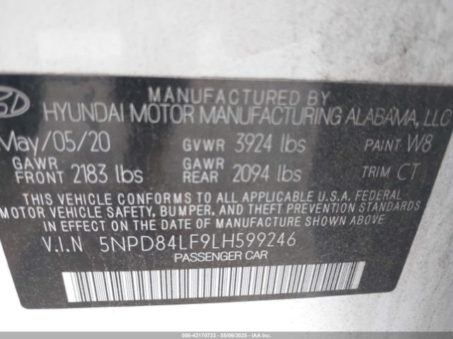 2020 HYUNDAI ELANTRA 5NPD84LF9LH599246 Photo 8