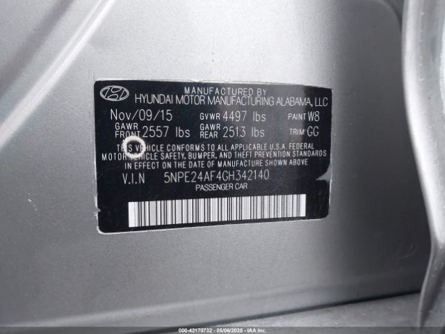 5NPE24AF4GH342140 Hyundai dohc gdi theta-ii