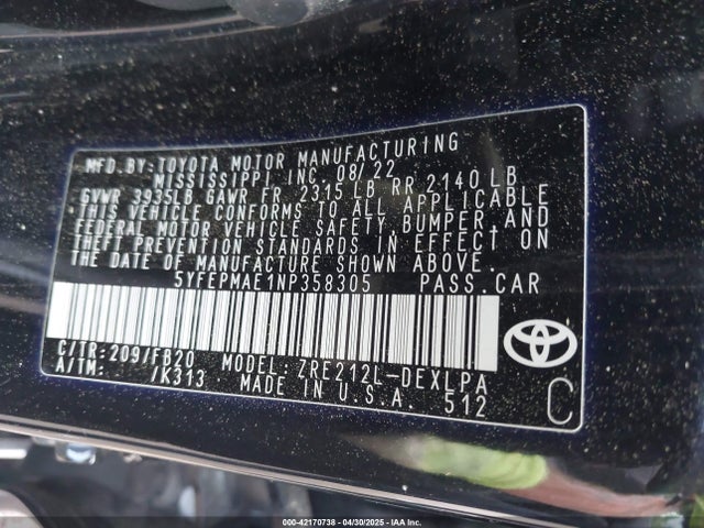 Toyota COROLLA LE 2022 5YFEPMAE1NP358305 Image 9
