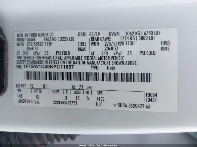 1FTEW1C49KFC11657 Ford F-150 King Ranch