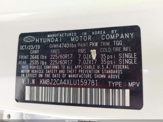 KM8J2CA4XLU159781 Hyundai TUCSON SE
