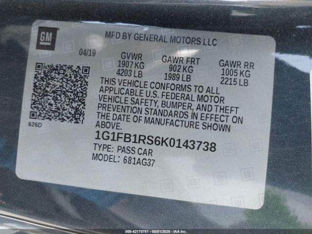 1G1FB1RS6K0143738 Chevrolet Camaro 1lt