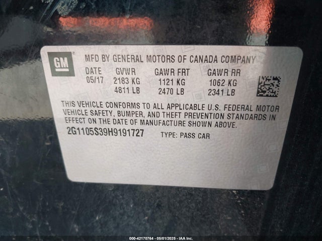 2G1105S39H9191727 Chevrolet lfx - sidi: spark ignited direct injection, vvt, e85 max, alum