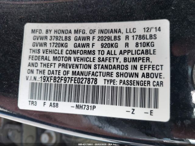 19XFB2F97FE027878 Honda Civic Ex-l