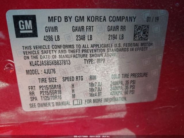 KL4CJASB5KB837813 Buick Encore Fwd Preferred