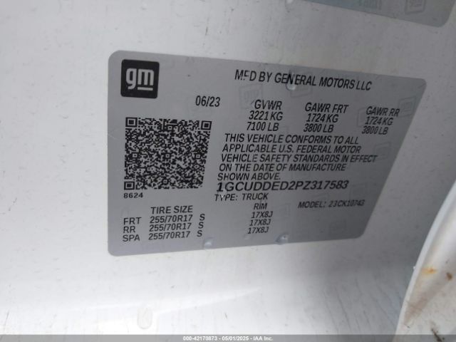 1GCUDDED2PZ317583 Chevrolet Silverado 1500 4wd  Standard Bed Lt