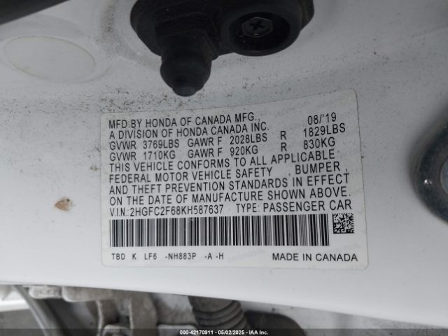 2HGFC2F68KH587637 Honda Civic Lx