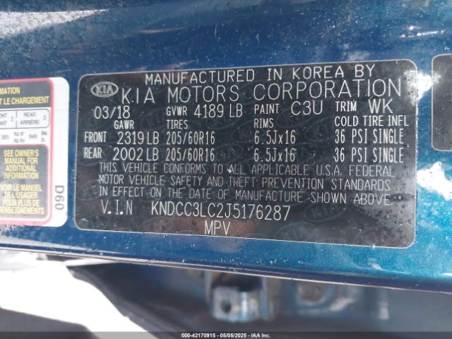 KNDCC3LC2J5176287 KIA NIRO EX