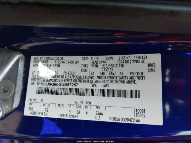 1FMCU0G90GUB57287 Ford ESCAPE SE