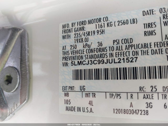 Lincoln 2.0l ecoboost 2018 5LMCJ3C99JUL21527 Image 9