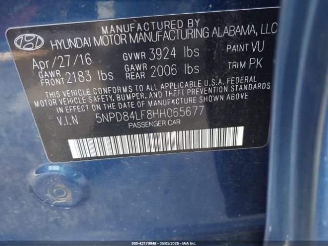 5NPD84LF8HH065677 Hyundai Elantra Limited