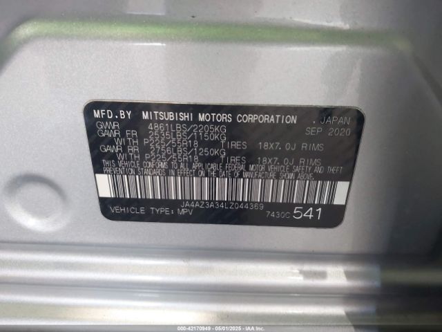 JA4AZ3A34LZ044369 Mitsubishi Outlander Es 2.4 S-awc/le 2.4 S-awc/se 2.4 S-awc/sel 2.4 S-awc/sp 2.4 S-awc