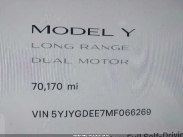 5YJYGDEE7MF066269 Tesla Model Y Long Range Dual Motor All-wheel Drive