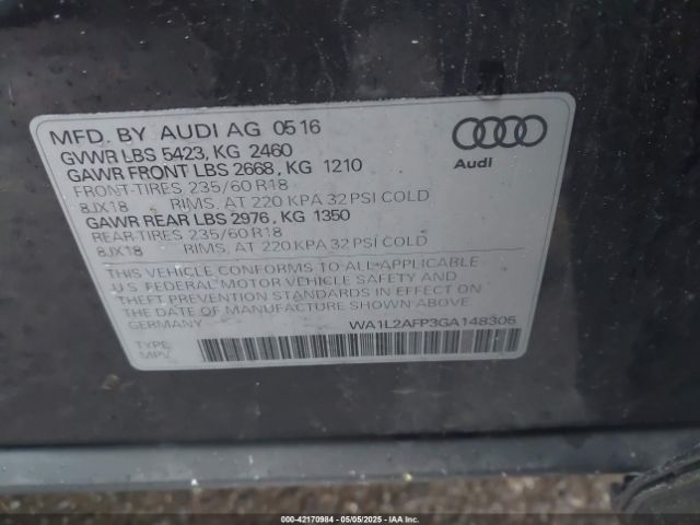 WA1L2AFP3GA148305 Audi Q5 2.0t Premium