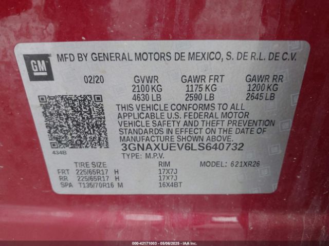 3GNAXUEV6LS640732 Chevrolet Equinox Awd Lt 1.5l Turbo