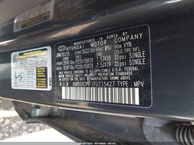 KM8SRDHF1FU115427 Hyundai Santa Fe Limited
