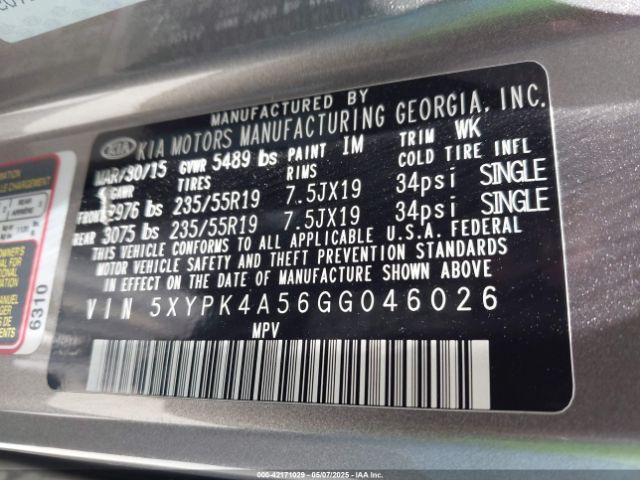 5XYPK4A56GG046026 KIA dohc gdi lambda ii