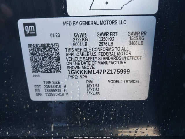 42171045 :رقم المزاد ، 1GKKNML47PZ175999 vin ، 2023 Gmc Acadia Fwd Slt مزاد بيع