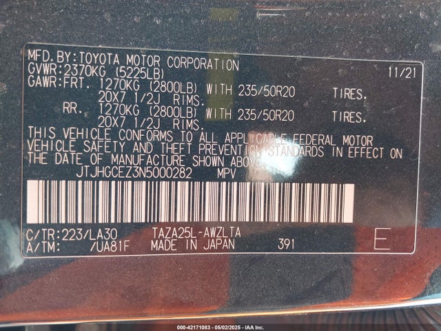 JTJHGCEZ3N5000282 Lexus Nx 350 Luxury