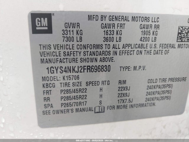 1GYS4NKJ2FR696830 Cadillac l86 - vvt, afm, e85 max, aluminum