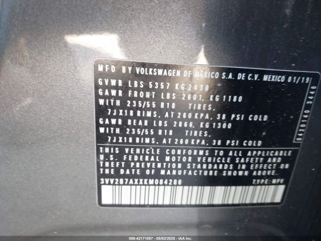 2019 VOLKSWAGEN TIGUAN 3VV2B7AXXKM084286 Photo 8