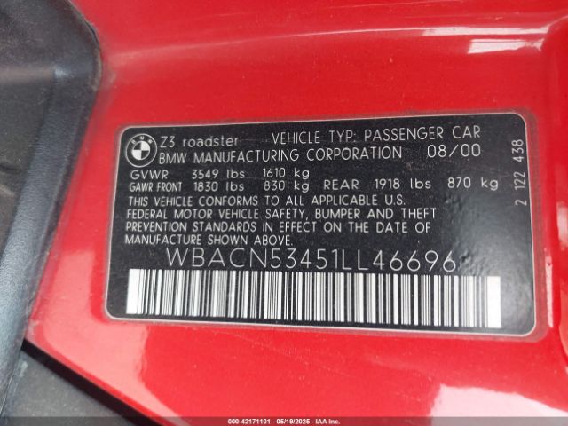2001 BMW Z3 WBACN53451LL46696 Photo 8