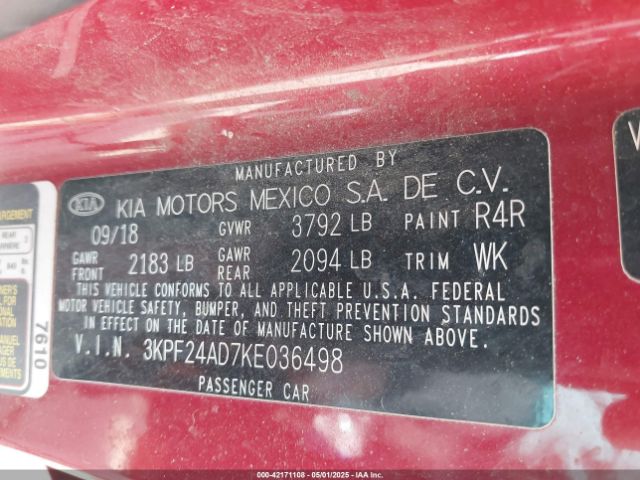 3KPF24AD7KE036498 KIA Forte Lxs