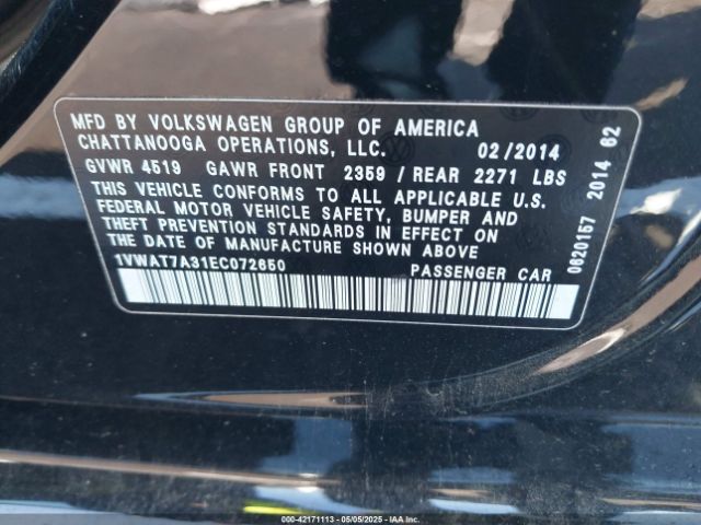 1VWAT7A31EC072650 Volkswagen Passat 1.8t Wolfsburg Edition