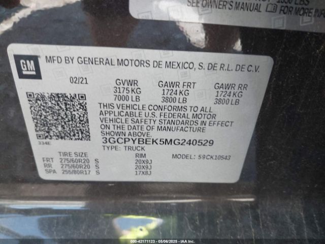 3GCPYBEK5MG240529 Chevrolet Silverado 1500 4wd  Short Bed Custom