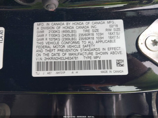2HKRW2H53JH634781 Honda CR-V EX